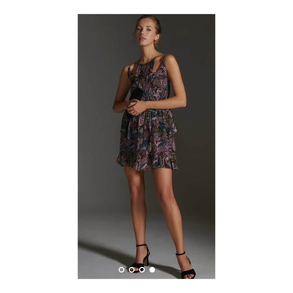 NWOT Anthropologie Cut Out Halter Mini Dress in Purple Motif  Size XS